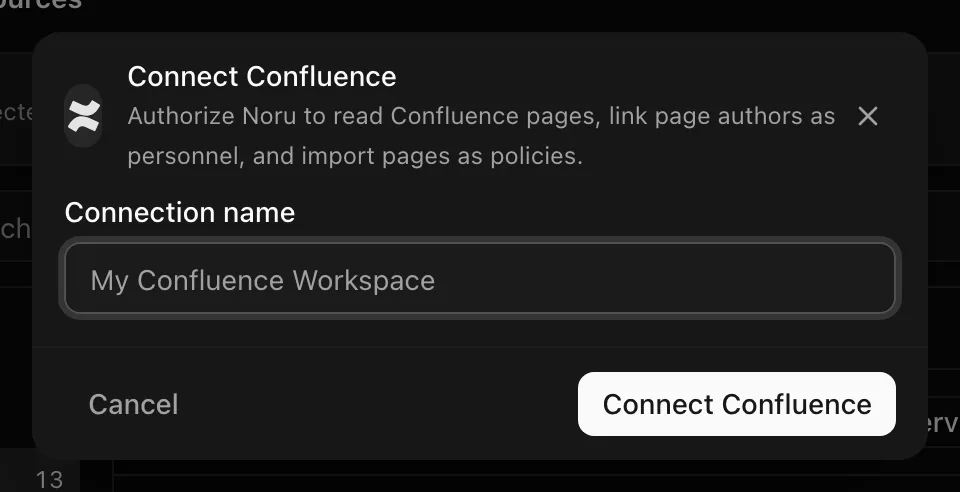 Connect Confluence dialog with the Connection name field