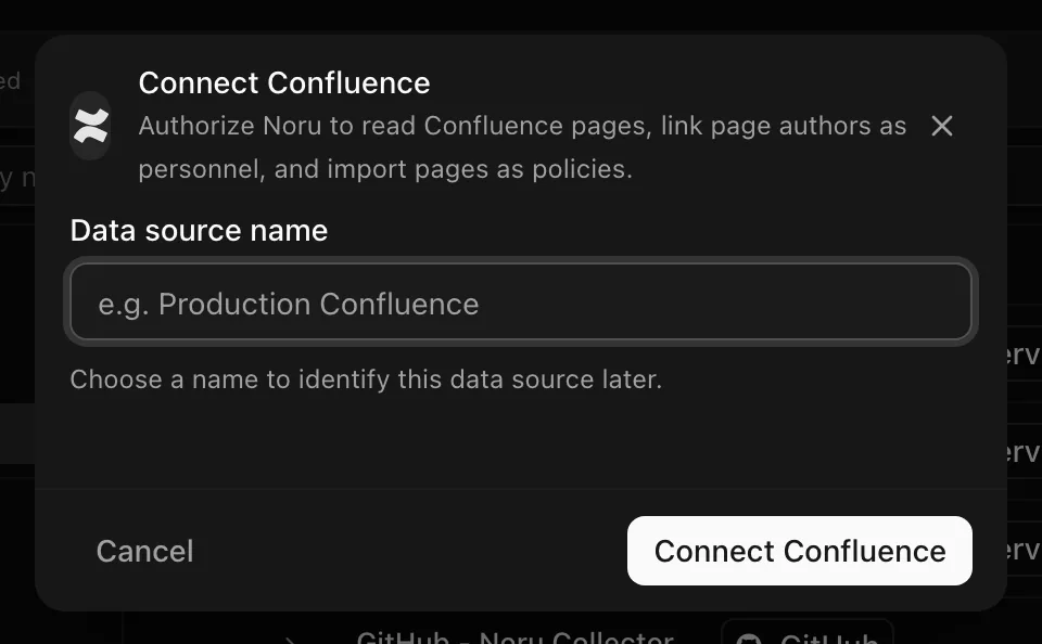 Connect Confluence dialog with the Connection name field