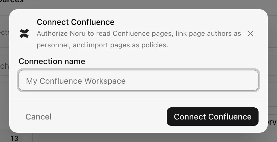 Connect Confluence dialog with the Connection name field