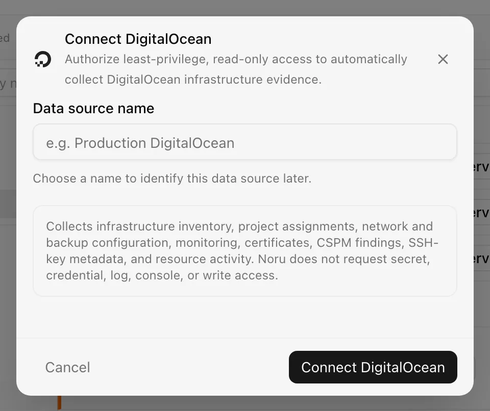Connect DigitalOcean dialog with the Connection name field