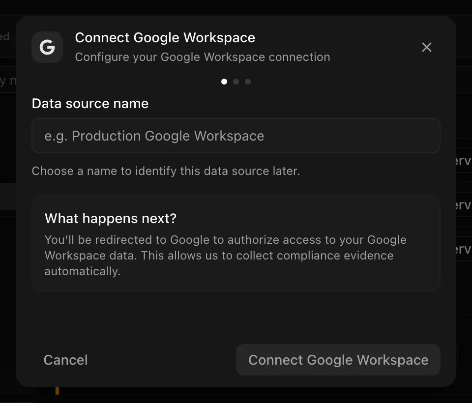 Connect Google Workspace dialog before consent