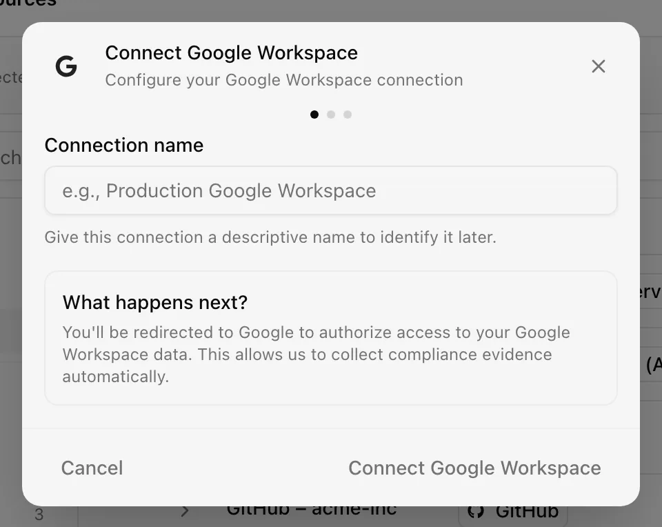 Connect Google Workspace dialog before consent