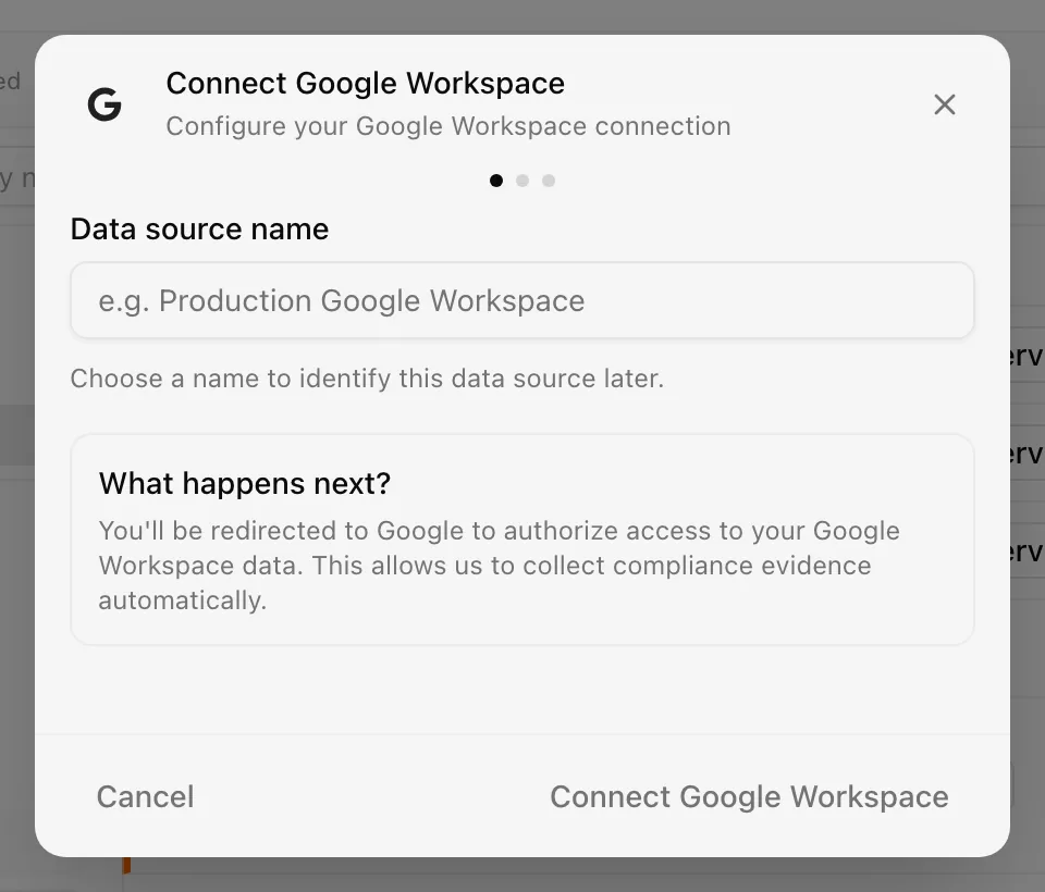Connect Google Workspace dialog before consent
