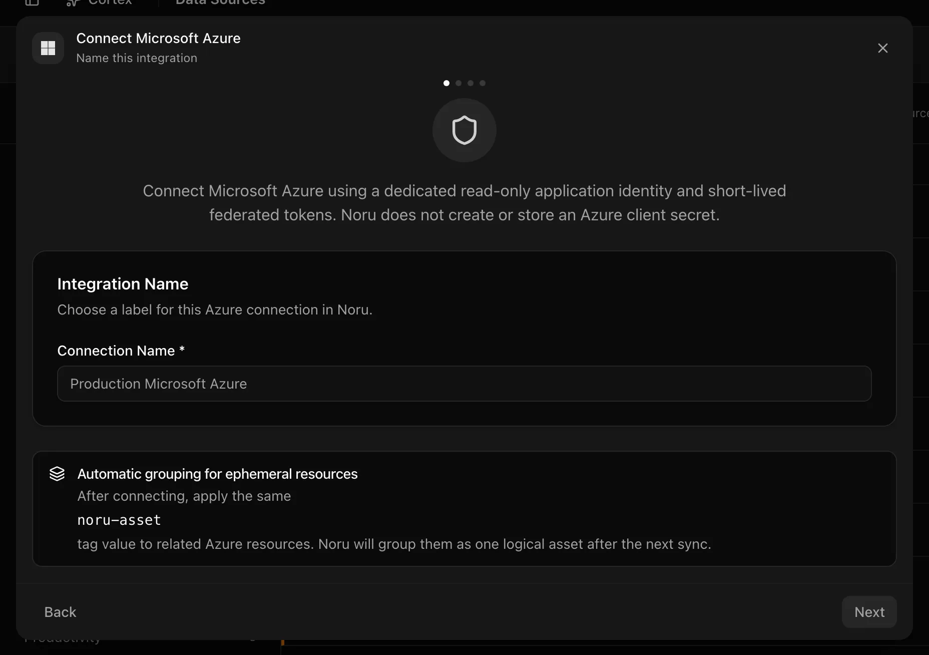 Microsoft Azure connect dialog on the Cloud Shell step