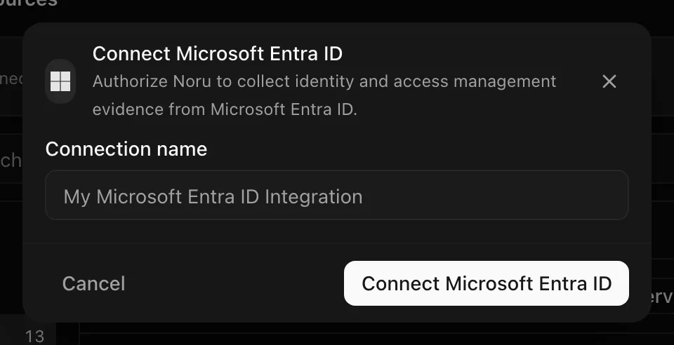 Connect Microsoft Entra ID dialog with connection name