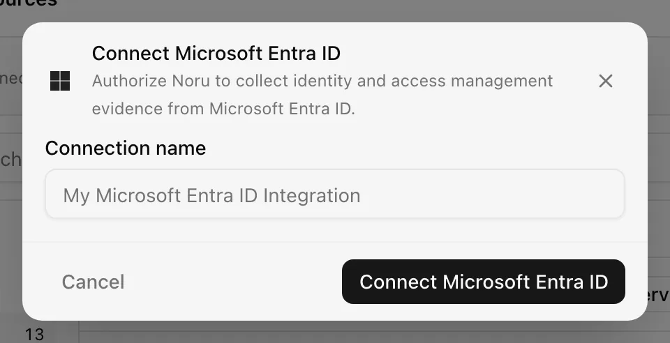 Connect Microsoft Entra ID dialog with connection name