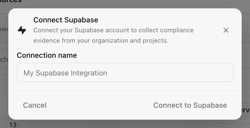 Connect Supabase dialog with connection name