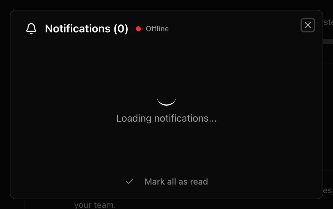 Notifications modal with a Live indicator, a Running Jobs section, and a list of notifications