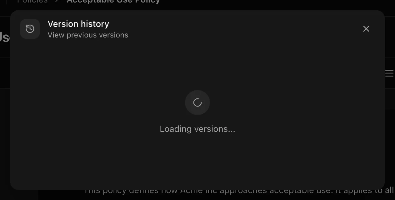 The versions dialog listing numbered versions with dates and a Restore This Version action